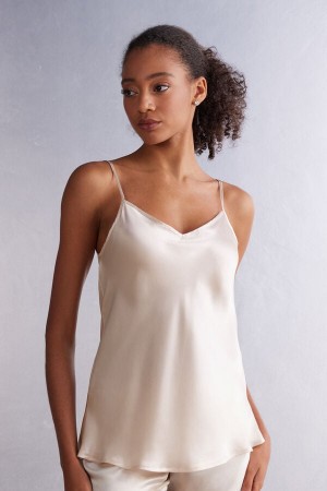 Women Intimissimi Silk Satin With V-Neckline Tank Top Cream Pink | 4531086-RJ