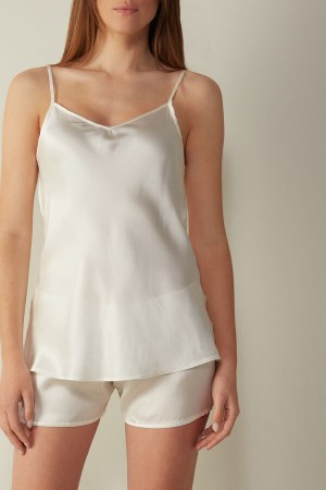 Women Intimissimi Silk Satin With V-Neckline Tank Top White | 9201534-UX