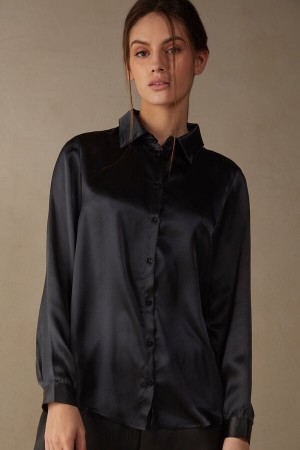 Women Intimissimi Silk Shirt Black | 2697154-PR