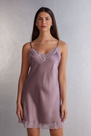 Women Intimissimi Silk Slip With Lace Insert Detail Pajamas Pink | 8659302-FV