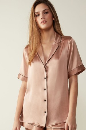 Women Intimissimi Silk With Contrast Trim Shirt Pink | 9824051-FK