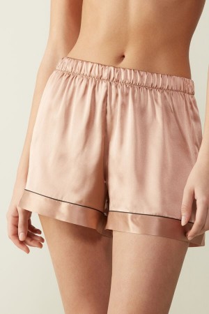 Women Intimissimi Silk With Contrast Trim Shorts Pink | 5982301-ZQ