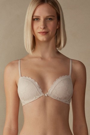 Women Intimissimi Silvia Push-Up Lace Bra Cream Pink | 3750621-DP