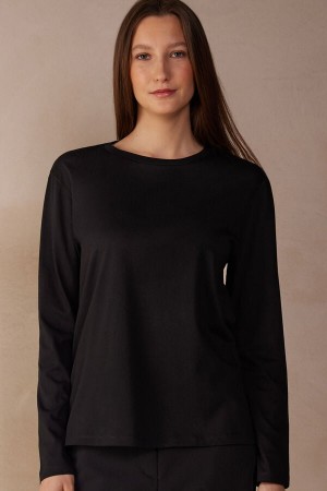 Women Intimissimi Superior Cotton Oversized Long Sleeve Black | 5821437-XT