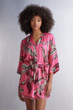 Women Intimissimi Sweet Like Sugar Viscose Satin Kimono Pajamas Pink | 0785264-ZQ