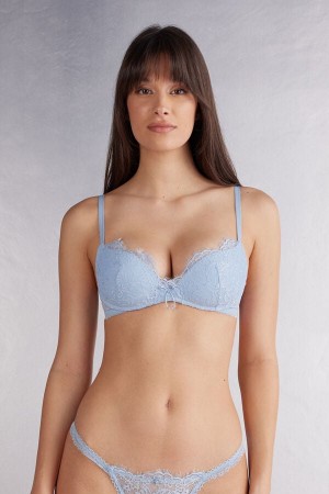 Women Intimissimi The Most Romantic Season Gioia Super Push-Up Bra Blue | 2431568-UQ