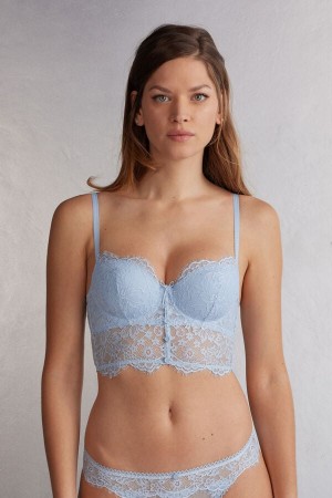 Women Intimissimi The Most Romantic Season Sofia Bustier Balconette Bra Blue | 9460735-AO