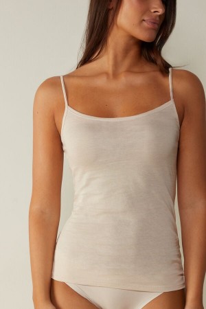 Women Intimissimi Ultrafresh Cotton Camisole Tank Top Cream Pink | 1367908-SB