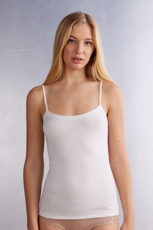 Women Intimissimi Wool Cotton Camisole Tank Top White | 1283576-DK