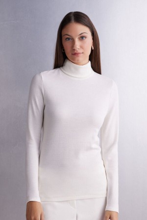 Women Intimissimi Wool Cotton High Collar Long Sleeve White | 3517962-EA