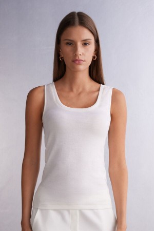 Women Intimissimi Wool Cotton Tank Top White | 1896730-PT