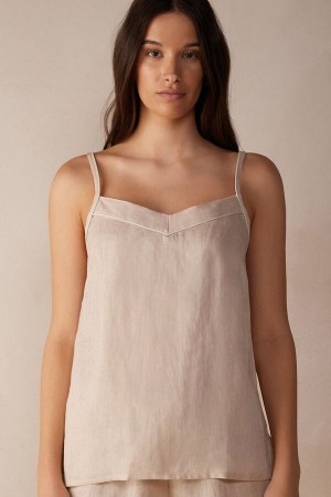 Women Intimissimi Yacht Night Linen Tank Top Beige | 4975386-BS