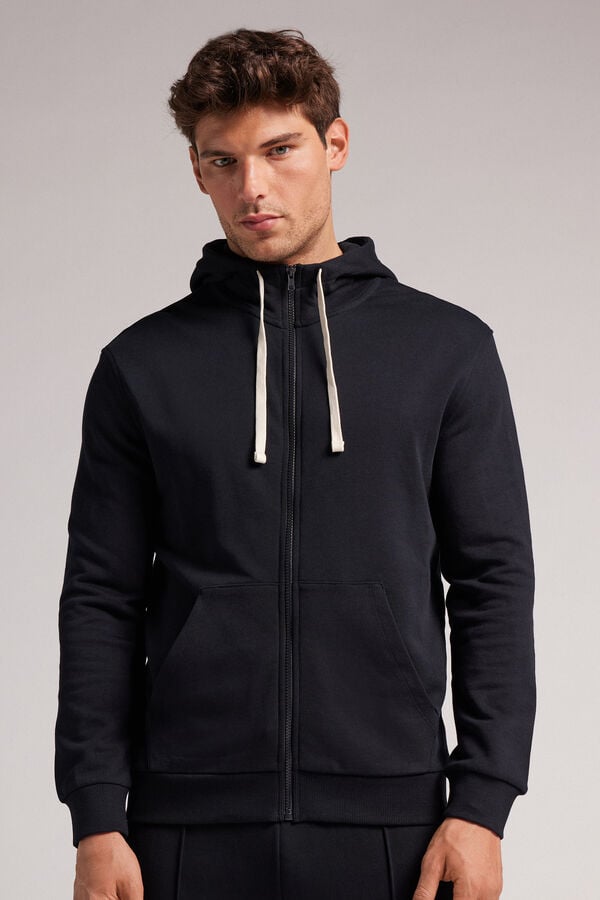 Men Intimissimi Cotton Zip Hoodie Black | 8296051-BL