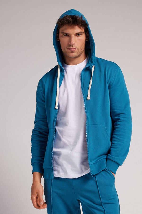 Men Intimissimi Cotton Zip Hoodie Turquoise | 3085179-RY