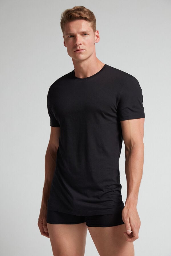 Men Intimissimi Extrafine Superior Cotton T-Shirt Black | 0346985-NM