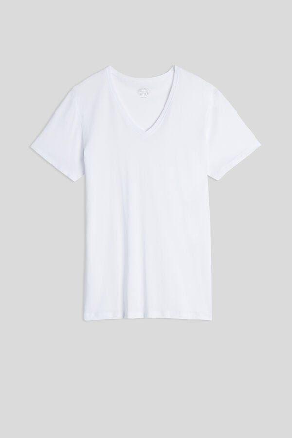 Men Intimissimi Extrafine Superior Cotton V-Neck T-Shirt White | 9283064-VQ