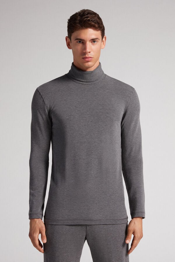 Men Intimissimi High-Neck Modal-Cashmere Long Sleeve Deep Grey | 5493768-JL