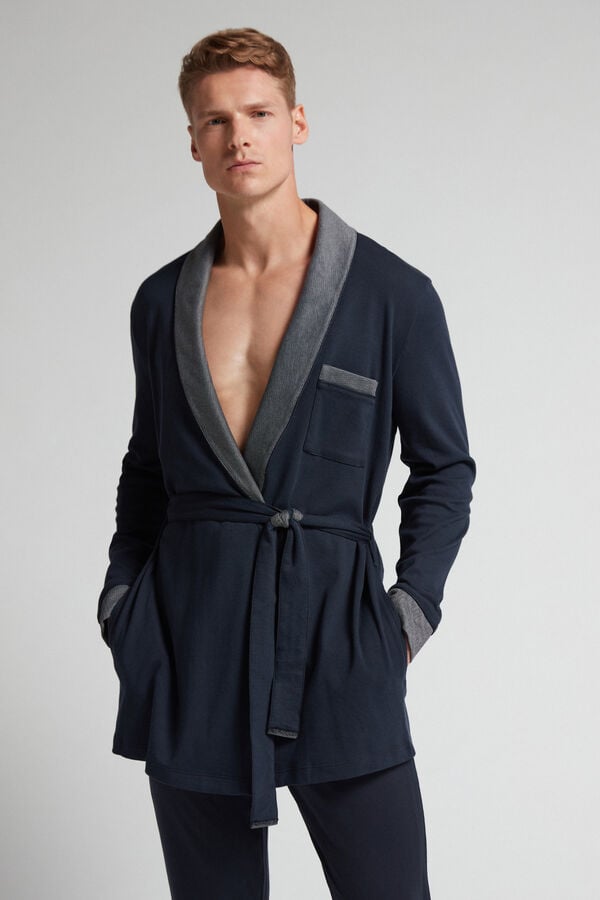 Men Intimissimi Interlock Cotton Smoking Robe Black | 8351269-IY