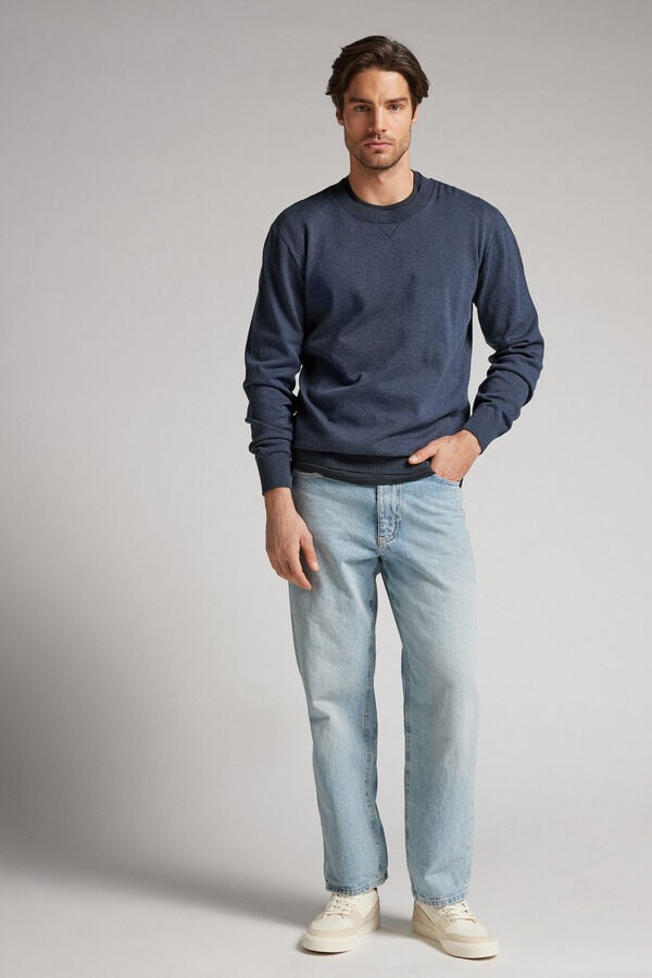 Men Intimissimi Knit Crewneck Sweater Blue | 1328649-LN