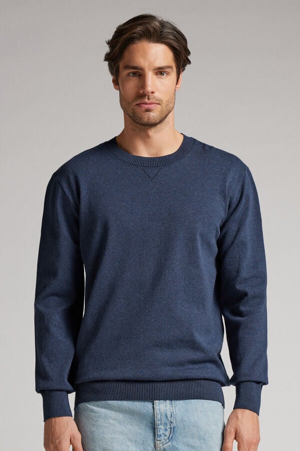 Men Intimissimi Knit Crewneck Sweater Blue | 1328649-LN