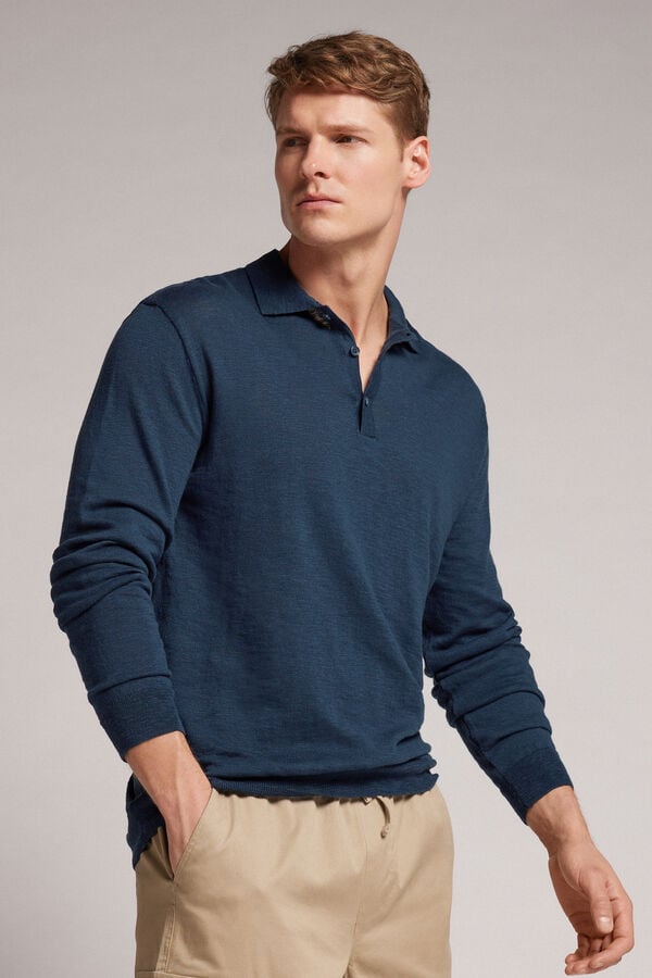 Men Intimissimi Knit Polo Polo Shirt Blue | 6123958-LJ