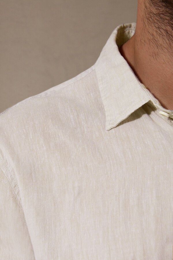 Men Intimissimi Linen And Cotton Shirt Beige White | 7539126-QU