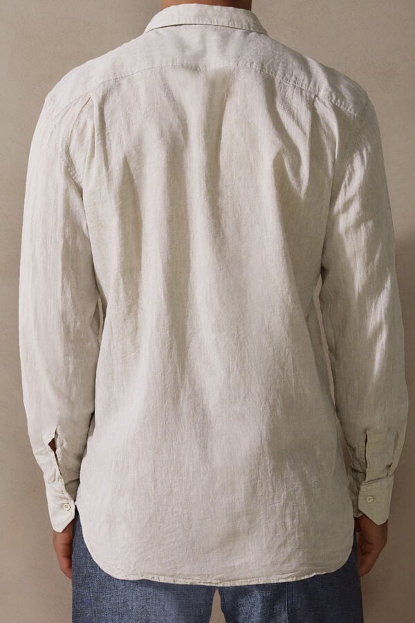 Men Intimissimi Linen And Cotton Shirt Beige White | 7539126-QU