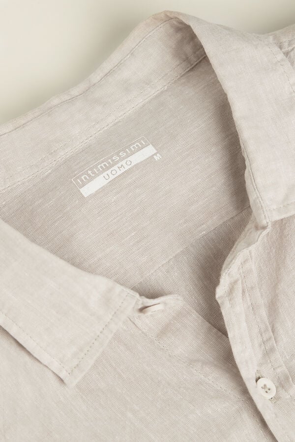 Men Intimissimi Linen And Cotton Shirt Beige White | 7539126-QU