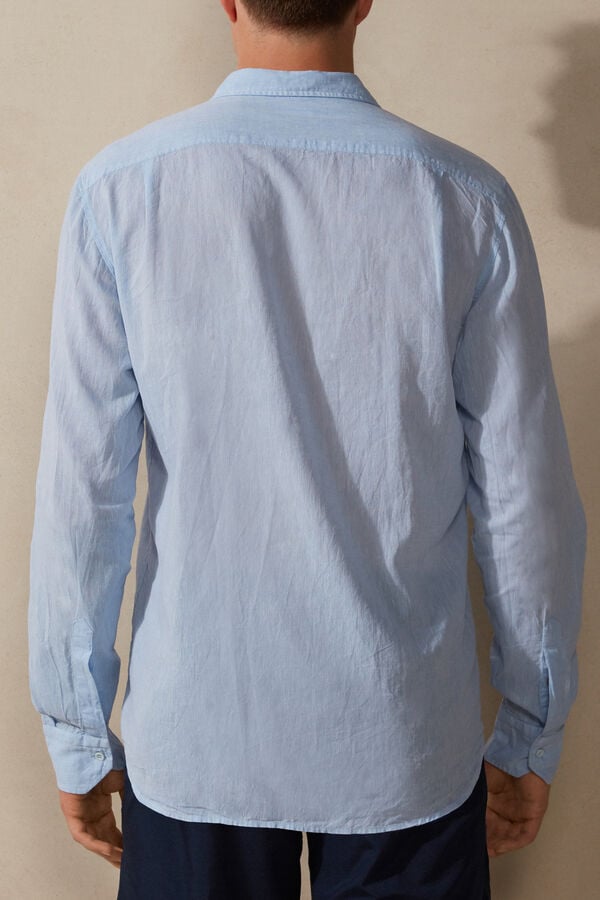 Men Intimissimi Linen And Cotton Shirt Light Blue | 4076983-QN