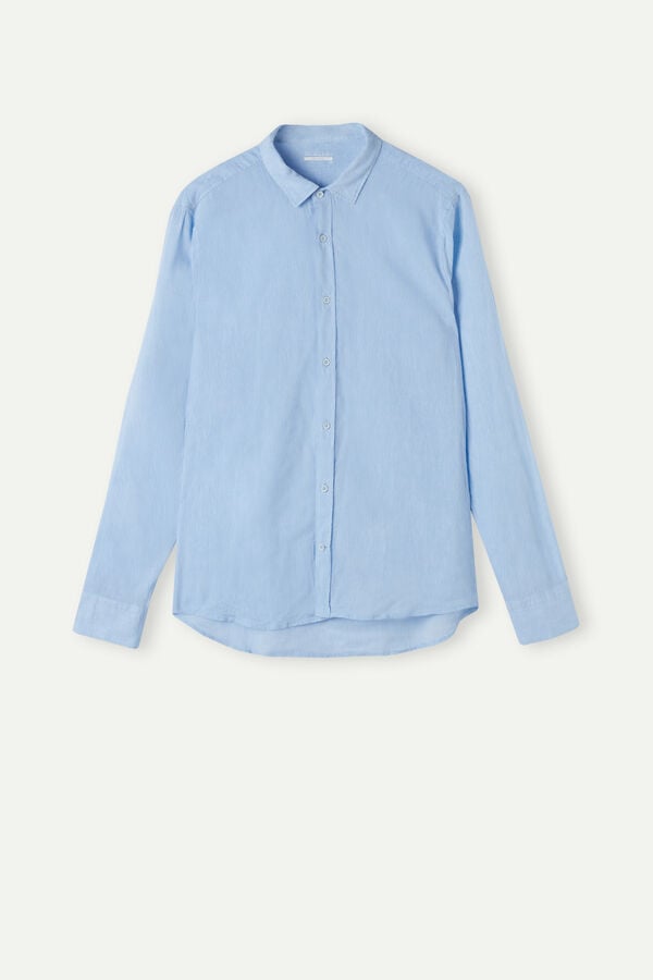 Men Intimissimi Linen And Cotton Shirt Light Blue | 4076983-QN