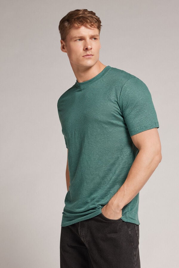 Men Intimissimi Linen T-Shirt Green | 6843195-AK