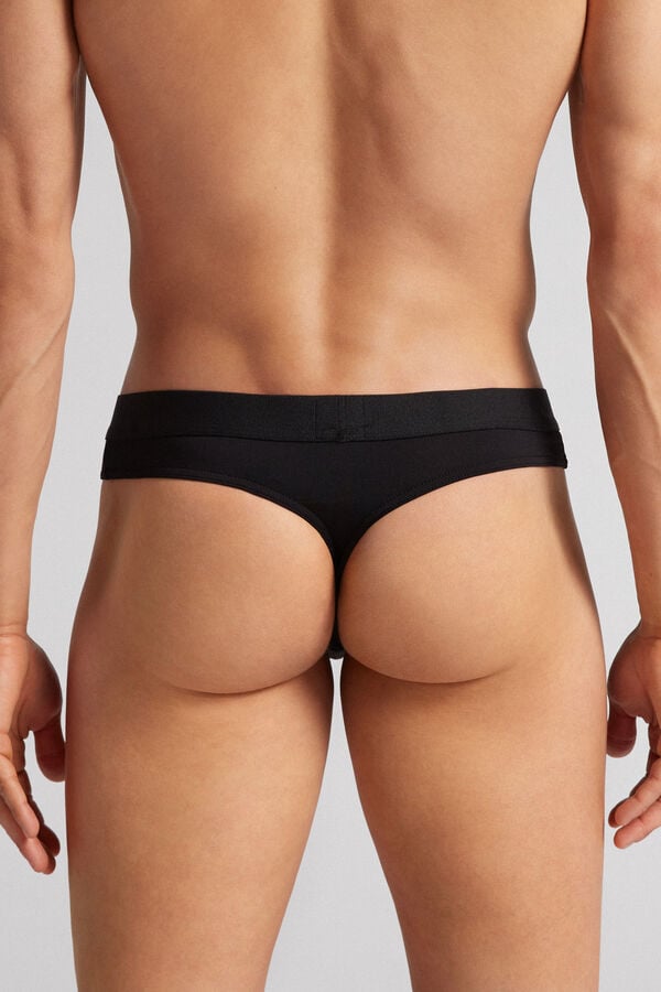 Men Intimissimi Logo Detailed Microfiber Thong Black | 0826195-OD