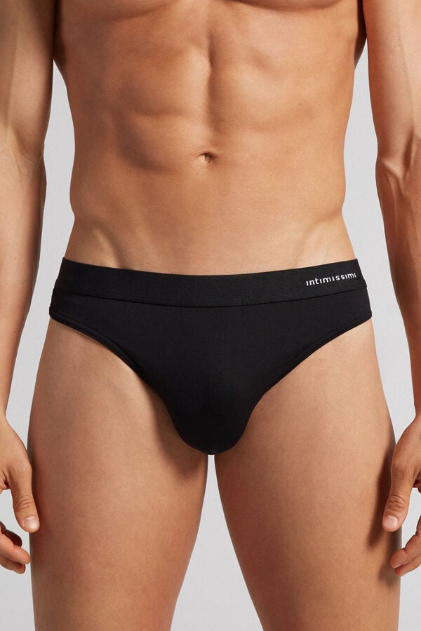 Men Intimissimi Logo Detailed Microfiber Thong Black | 0826195-OD