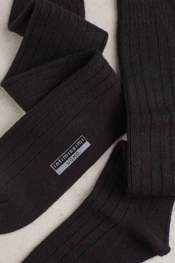 Men Intimissimi Long Ribbed Cashmere And Wool Socks Black | 0924568-HS