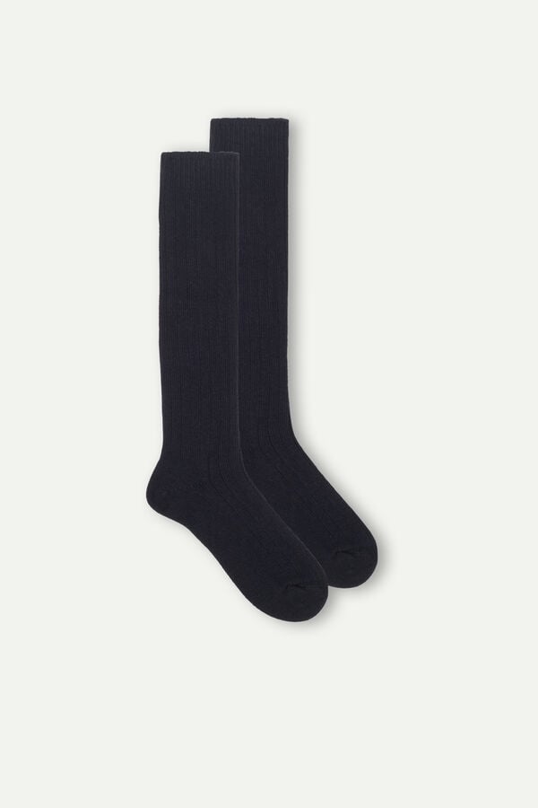 Men Intimissimi Long Ribbed Cashmere And Wool Socks Blue | 0381974-WO