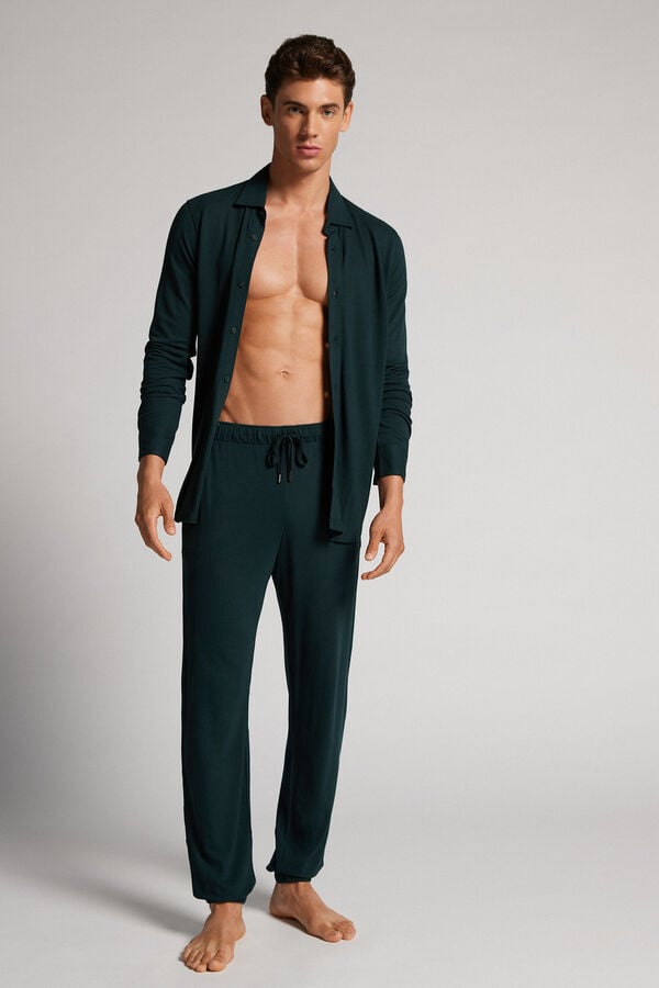 Men Intimissimi Modal And Silk Piqué Full Length Pants Dark Green | 7213846-WF