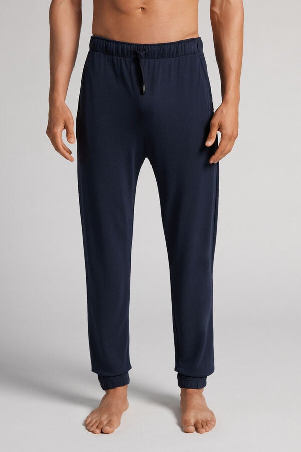 Men Intimissimi Modal And Silk Piqué Full Length Pants Navy | 6284397-NC