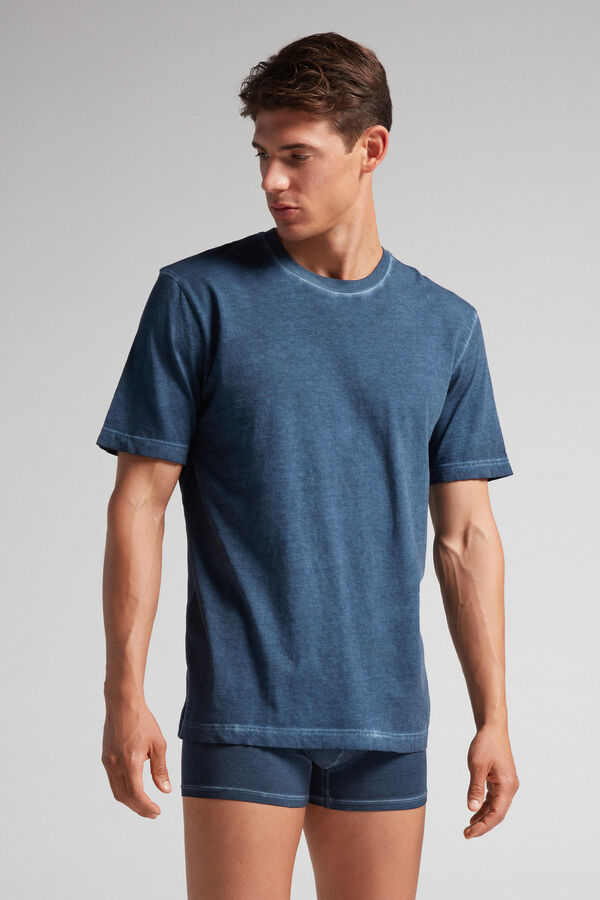 Men Intimissimi Oil Washed Cotton T-Shirt Navy | 3275619-JE