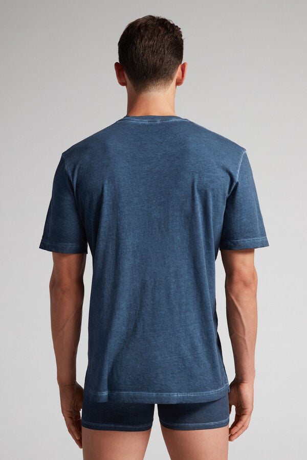 Men Intimissimi Oil Washed Cotton T-Shirt Navy | 3275619-JE