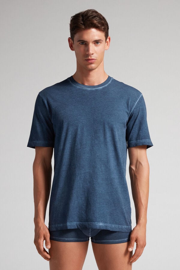 Men Intimissimi Oil Washed Cotton T-Shirt Navy | 3275619-JE