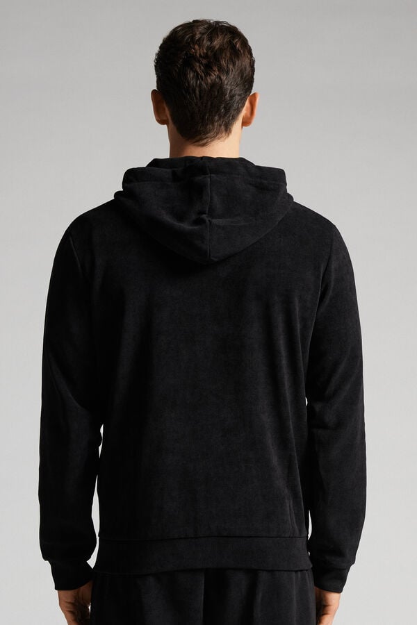 Men Intimissimi Ribbed Chenille Hoodie Black | 5063874-LB