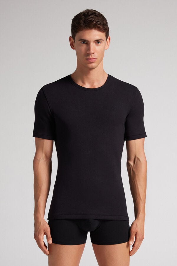 Men Intimissimi Short-Sleeve Modal-Cashmere T-Shirt Black | 1507463-QR