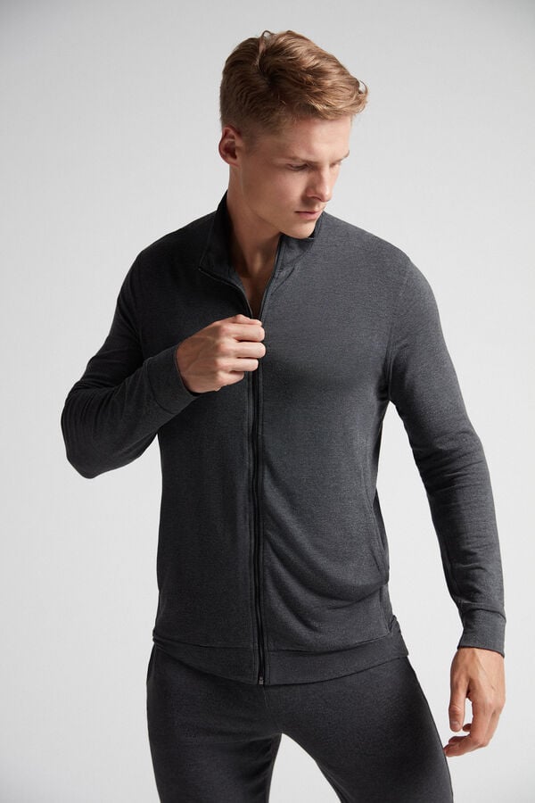 Men Intimissimi Silk And Modal Zip-Up Sweatshirt Dark Grey | 9038612-MY