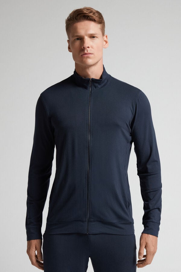 Men Intimissimi Silk And Modal Zip-Up Sweatshirt Black | 9053728-IS