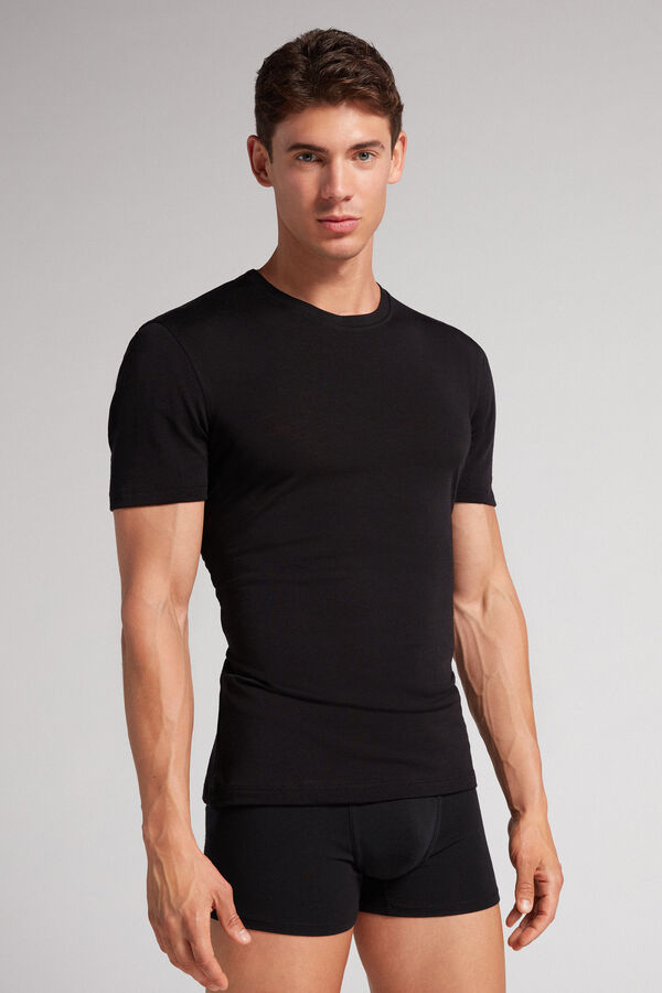 Men Intimissimi Stretch Merino Wool Short-Sleeve T-Shirt Black | 1807649-VT