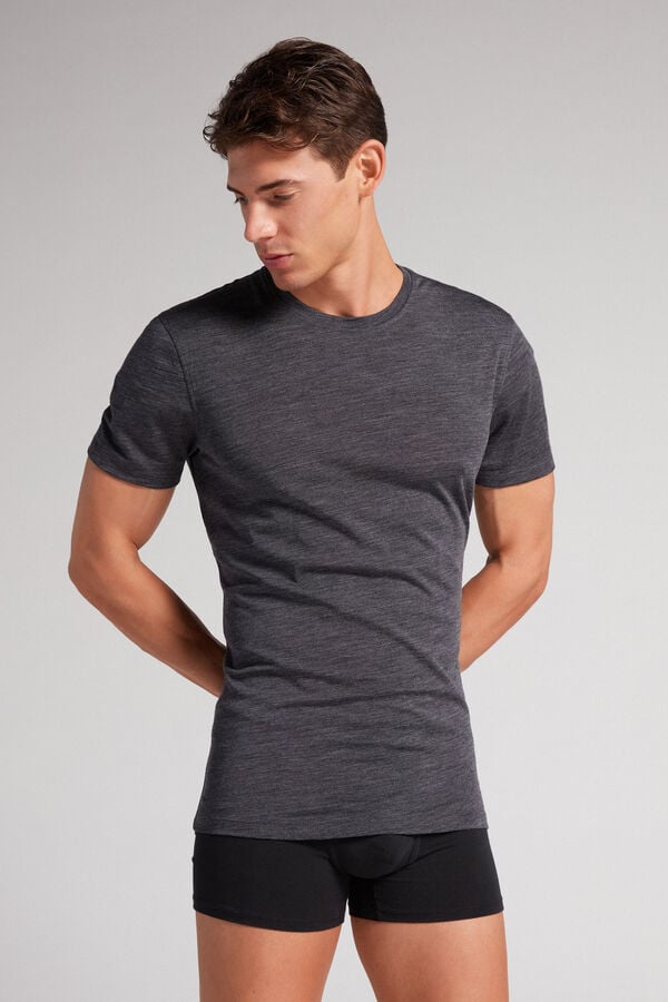 Men Intimissimi Stretch Merino Wool Short-Sleeve T-Shirt Grey | 3971568-LZ