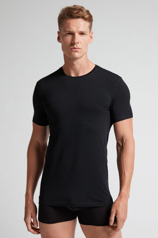 Men Intimissimi Stretch Superior Cotton T-Shirt Black | 8140326-QN