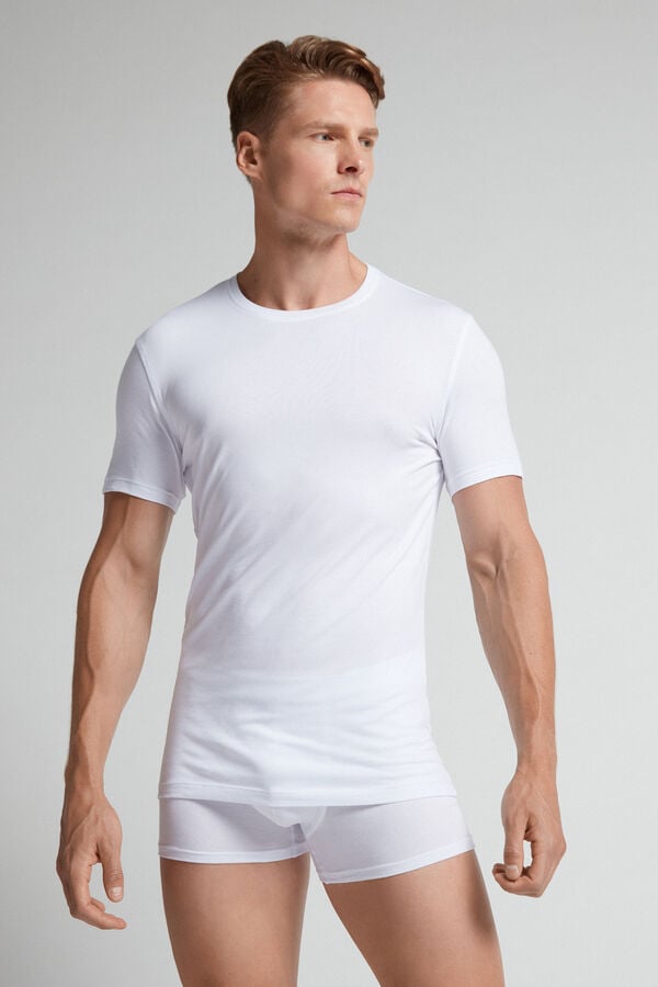 Men Intimissimi Stretch Superior Cotton T-Shirt White | 1408627-BI