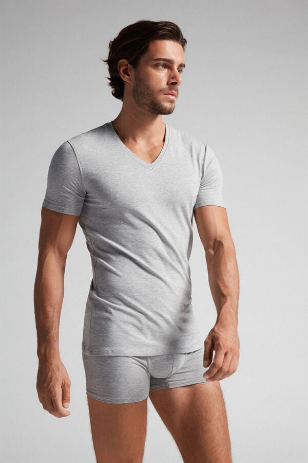 Men Intimissimi Stretch Superior Cotton V-Neck T-Shirt Light Grey | 0594832-VG