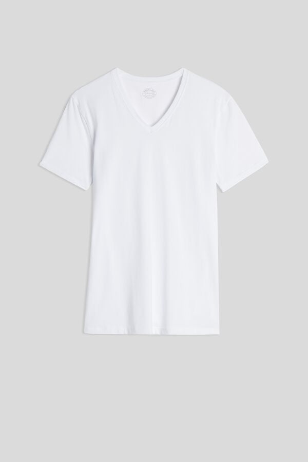 Men Intimissimi Stretch Superior Cotton V-Neck T-Shirt White | 3294170-TM